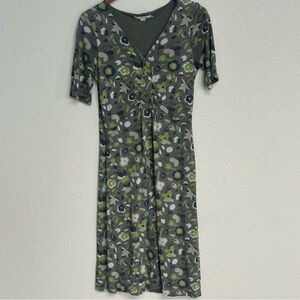 Boden Green Floral Print Ruched Midi Dress Elbow Sleeve Women’s US Size 10